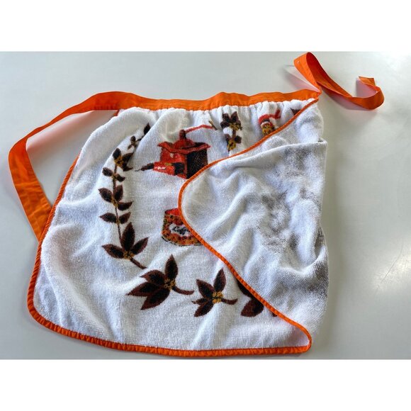 Vintage 1970s half apron, orange baking cooking terry cloth apron - Picture 6 of 9